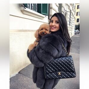 ÁRIA MODA Raegan Genuine Fox Fux Coat in Iron Gray NWOT